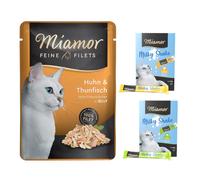 24 x 100 g Miamor Delicato Filetto in Gelatina + 8 x 20 g Milky Shake: Pollo e Tacchino gratis! - 24 x 100 g Pollo & Tonno + 8 x 20 g Milky Shake: Pollo e Tacchino