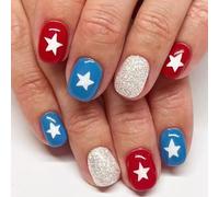 24 x 4 luglio Full Covers Stick On Nails corte rotonde unghie finte giorno dell'indipendenza premere su stella artificiale