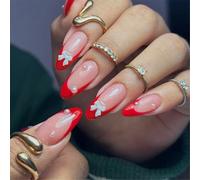 24 x archi Full Covers Stick On Nails San Valentino Unghie finte French Tip Press On Nails a forma di mandorla unghie artificiali