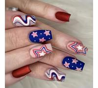24 x Bandiere Giorno Full Covers Stick On Unghie Stelle Unghie Finte 4 Luglio Press On Independence Day Artificiale