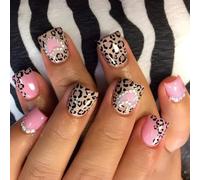 24 x chiodi per San Valentino, da incollare, leopardo a cuore, coperture complete, unghie artificiali, strass per spingere le unghie, accessori per manicure