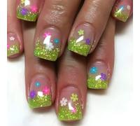 24 x French Tip Stick on Nails Festival Press on Flowers Full Cover Accessori per manicure