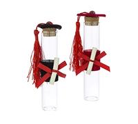 24 X Provette in Vetro portaconfetti assortite in 2 Colori con Tocco Laurea Coccinella, Nappina, e Pergamena h. 12 cm. BOMBONIERA