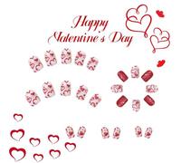 24 x San Valentino Stick On Nails Breve Pressa Quadrata Su Chiodi Cuore Chiodi Acrilico Scintillante Coperte Complete Unghie Artificiali