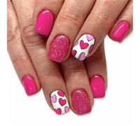 24 x unghie a forma di cuore da incollare per San Valentino, coperture complete, unghie artificiali, corte quadrate, per le unghie da donna