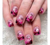 24 x unghie artificiali corte quadrate, a forma di cuore, da incollare, per San Valentino, unghie artificiali, punta francese, per spingere le unghie