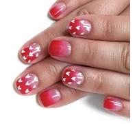 24 x unghie artificiali per San Valentino, unghie corte quadrate da spingere unghie artificiali a forma di cuore, coperture complete per incollare le unghie da donna