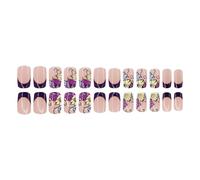 24 x unghie finte French Tip Full Finte Fiore Press On Nails Mediums Square Stick On Nails Unghie Acriliche per Festival
