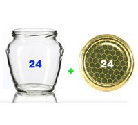 24 X VASI VASETTO ORCIO 314 VETRO CON CAPSULA ORO ALVEARE X MIELE. NUOVI