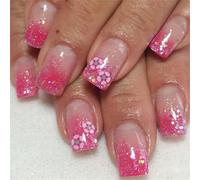 24 x Winter Press On Nails Mediums Square Artificial Nails Glittering Full Covers Stick On Nails Flowers False Nails