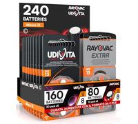 240 Batterie per Apparecchi Acustici Misura 13 PR48 (Arancioni) con Phono Pulse Technology - 240 Pile: 160 Udivita + 80 Rayovac