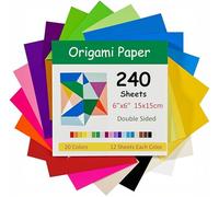 240 fogli di carta origami, 15 x 15 cm, 20 colori grandi, (70 g/m²), quadrati di carta per origami per bambini, progetti fai da te, scuola, artigianato, progetti