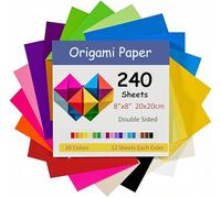 240 fogli di carta origami, 20 x 20 cm, 20 colori grandi, (70 g/m²), quadrati di carta per origami per bambini, progetti fai da te, scuola, artigianato, progetti