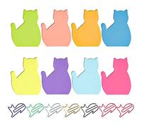 240 fogli di gatto a forma di foglietti adesivi, con 7 pezzi di gatto a forma di clip di carta, cartone animato animale note, colore ufficio note, self-adhesive memo, adatto per uffici e famiglie