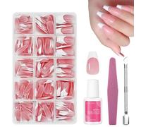 240 pezzi di unghie finte con punta francese - 15 diverse misure di unghie finte con colla - Unghie finte acriliche lucide a copertura totale, regali for donne e ragazze(Long coffin pink)
