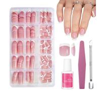 240 pezzi di unghie finte con punta francese - 15 diverse misure di unghie finte con colla - Unghie finte acriliche lucide a copertura totale, regali for donne e ragazze(Short pink)