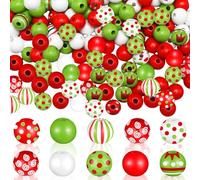 240 Pezzi Perline Legno Natale, perline rotonde di legno naturale, perline di legno natalizie fai da te, Perline di Natale, Con corda di canapa, per DIY Artigianato Ornamenti Ghirlanda di Natale