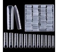 240 Pezzi Unghie Finte Nail System Form Acrilico Cercueil sistema per unghie Strumenti per manicure per unghie, con scala graduata,12 Taglie trasparente
