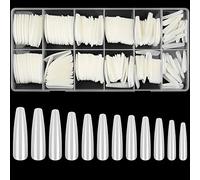 240 punte per unghie naturali, in acrilico, trapezoidali, extra lunghe, copertura completa, punte per unghie artificiali, unghie finte a ballerina, unghie finte francesi (naturali) naturali