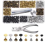 240 Set Rivetto in Pelle Doppio Testa Borchie Metalliche Tubolari Rivettate 2 Formati con Punch Pinze e 3 Pezzi Kit di Strumenti per Riparazioni Artigianali in Pelle, 4 Colori