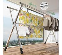 240cm Stendibiancheria Verticale Allungabile - Stendino da Balcone Pieghevole - Stand Appendiabiti con Ruote - Stendibiancheria Lenzuola Acciaio Inox