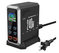 240W Caricatore USB Multiplo - 6 Porte (4 USB-C + 2 USB-A) con Ricarica Rapida, Stazione di Ricarica Compatta per Multi Dispositivi, Compatibile con MacBook, iPad, iPhone, Galaxy S22/S20, DELL, HP