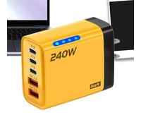 240W Fast Charging Block - Five Port Phone Charger, Hub | Five Port Outputs With LED Indicator | Smartphone Laptop Tablet Travel Hotel, Bedside Desk Nightstand Charging Blocks