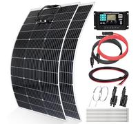 【240W Flessibile Pannello Solare Kit】DERUXI 2Pcs 120W Pannelli Solari 12V+Regolatore di Carica 30A+4Pcs Cavo Solare+Connettore Solare Y2+12Pcs Fascette Metalliche, Camper Pannelli PV Solari da Balcone