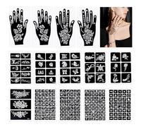 247 tatuaggi a forma di henné, riutilizzabili, con fiori temporanei e henné, set di stencil per il viso, per le dita, alla moda, per donne, ragazze, ragazze, Halloween, feste, eventi festivi