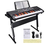 24HOCL 61 tasti Premium Electric Keyboard Keyboard Keyboard Piano for Beginners with Stand, built-in Dual Speakers, Microphone, Headphone, Stand & Display Panel (nero)