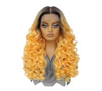 24inch Synthetic Lace Front Wig,13×6 Curly Pre Plucked HD Lace Glueless Wigs for Women Natural Daily Use(Yellow)