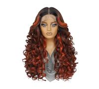 24inch Synthetic Lace Front Wig,13×6 Curly Pre Plucked HD Lace Glueless Wigs for Women Natural Daily Use(Brown mix red)