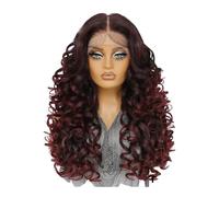 24inch Synthetic Lace Front Wig,13×6 Curly Pre Plucked HD Lace Glueless Wigs for Women Natural Daily Use(Dark Wine red)