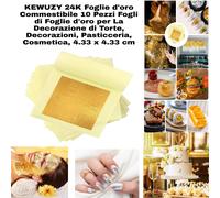 24K Foglie D'Oro Commestibil 10Pz x La Decorazione Di Torte,Pasticceria Cosmetic