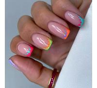 24Pc Breve Piazza Premere Su Unghie Disegni Unghie Finte Francesi Unghie Finte Acriliche Unghie