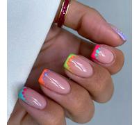 24pc Short Square Press On Nails Disegni Chiodi Finte Francesi Acrilico Unghie Finte Unghie Artificiali Colla Su Unghie Per Le Donne