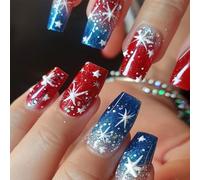 24pcs 4 Luglio Acrilico Artificiale Unghie Ballet Con Stelle Lavers Design Press On Nails For Manicure Decors Independence Day Nail