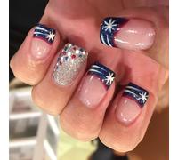 24pcs Accessori Unghie Con Eleganti Punte Francesi E Star Disegni Acrilico Artificiale Per Gli Appassionati Di Arte Independence Day Nail