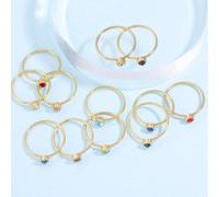 24pcs Anello Pietra Zodiacale Specchio Lucido Acciaio Inox Moda Gioielli -