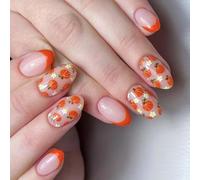 24Pcs Arance Zucca Unghie Finte Stile Francese Autunno Ringraziamento Arte Floreale Non Strumenti Necessari Senza Colla Richi