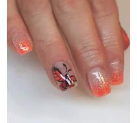 24Pcs Autunno Inverno Francese Glitter Unghie Finte Farfalla Design Press On Unghie Facile Applicazione Lungo Ultimo Inverno Francese Glitter Un