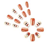 24Pcs Autunno Premere Su Unghie Corte Mandorla Stick On Nails Zucca Dorata Coperture Piene Artificiali Ringraziamento Ung
