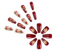 24Pcs Autunno Premere Su Unghie Corte Piazza Stick On Unghie Foglie d'Acero Coperture Piene Artifici