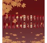 24Pcs Autunno Premere Su Unghie Corte Piazza Stick On Unghie Foglie d'Acero Coperture Piene Artifici