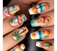 24pcs Ballet Beach Press Sulle Unghie False Arte Francese Acrilico Su Manicure Decorazione Per Le Feste Estate Vivace