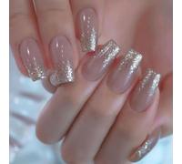 24pcs Ballet Press Su Unghie Con Glitter Punte Francesi Copertine Lucide Unghie Artificiali Per Celebrazioni E Uso Quotidiano Design Unghie Alla Moda