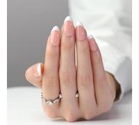 24Pcs Bianco French Tip Press-On - Breve Mandorla Semplice Acrilico Copertura Completa