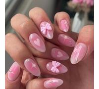 24pcs Breve Di False Mandorle Unghie Con Finitura Lucida Stick Su Chiodi Per Le Donne Alla Moda E Adolescenti Su Unghie