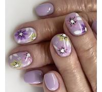 24pcs Breve Piazza Artificiale Unghie Con Fiore Disegni Premere Su Unghie Applicazione Facile Per La Decorazione