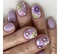 24pcs Breve Piazza Artificiale Unghie Con Fiore Disegni Premere Su Unghie Applicazione Facile Per La Decorazione